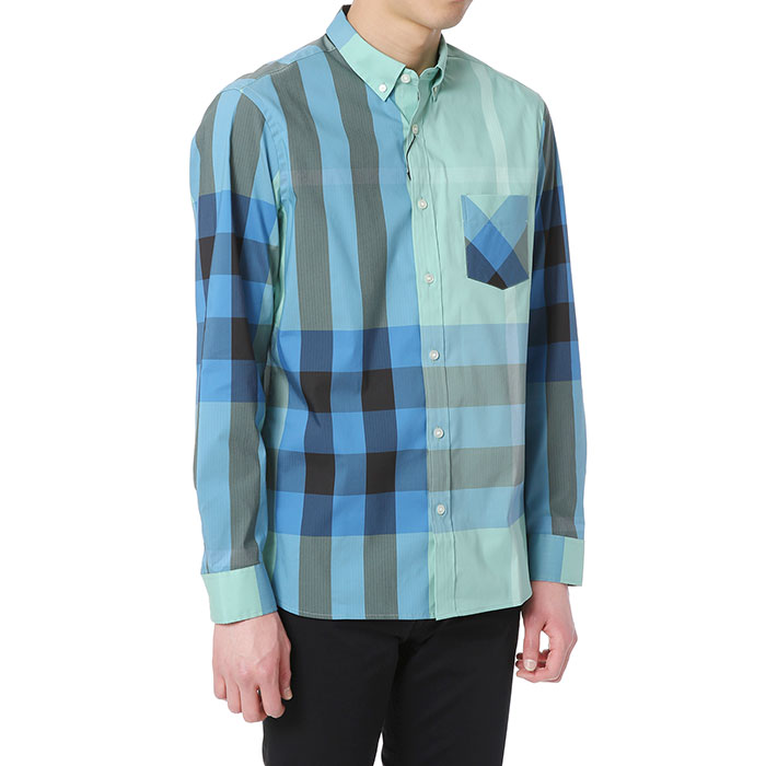 버버리(BURBERRY) 버튼 다운 칼라 체크 스트레치 남자 셔츠 THORNABY 4045834 4536B