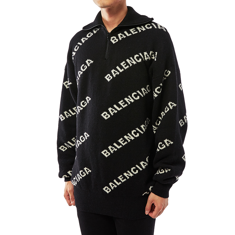 발렌시아가(BALENCIAGA) 로고 반집업 남자 울 니트 534644 T1471 1070