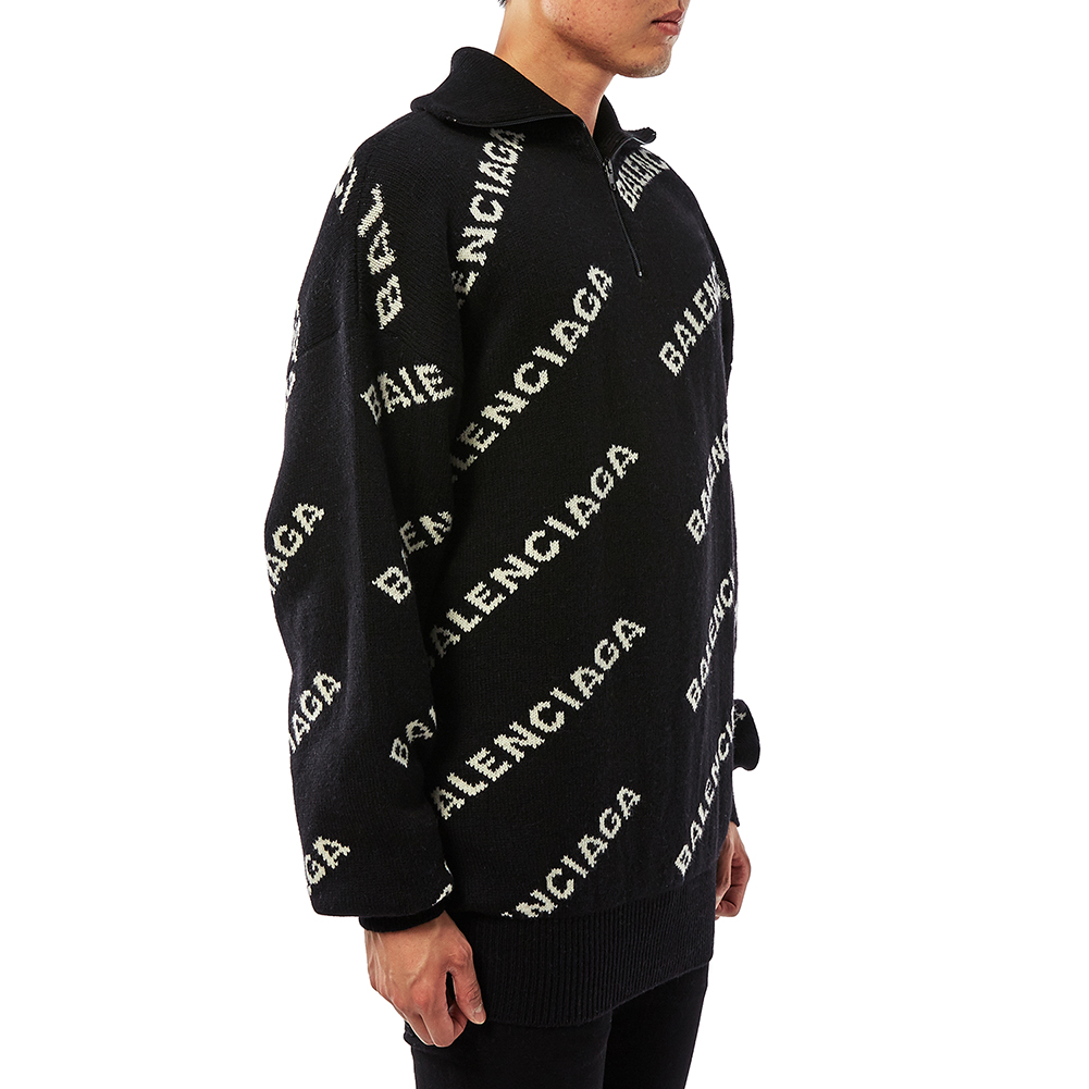 발렌시아가(BALENCIAGA) 로고 반집업 남자 울 니트 534644 T1471 1070
