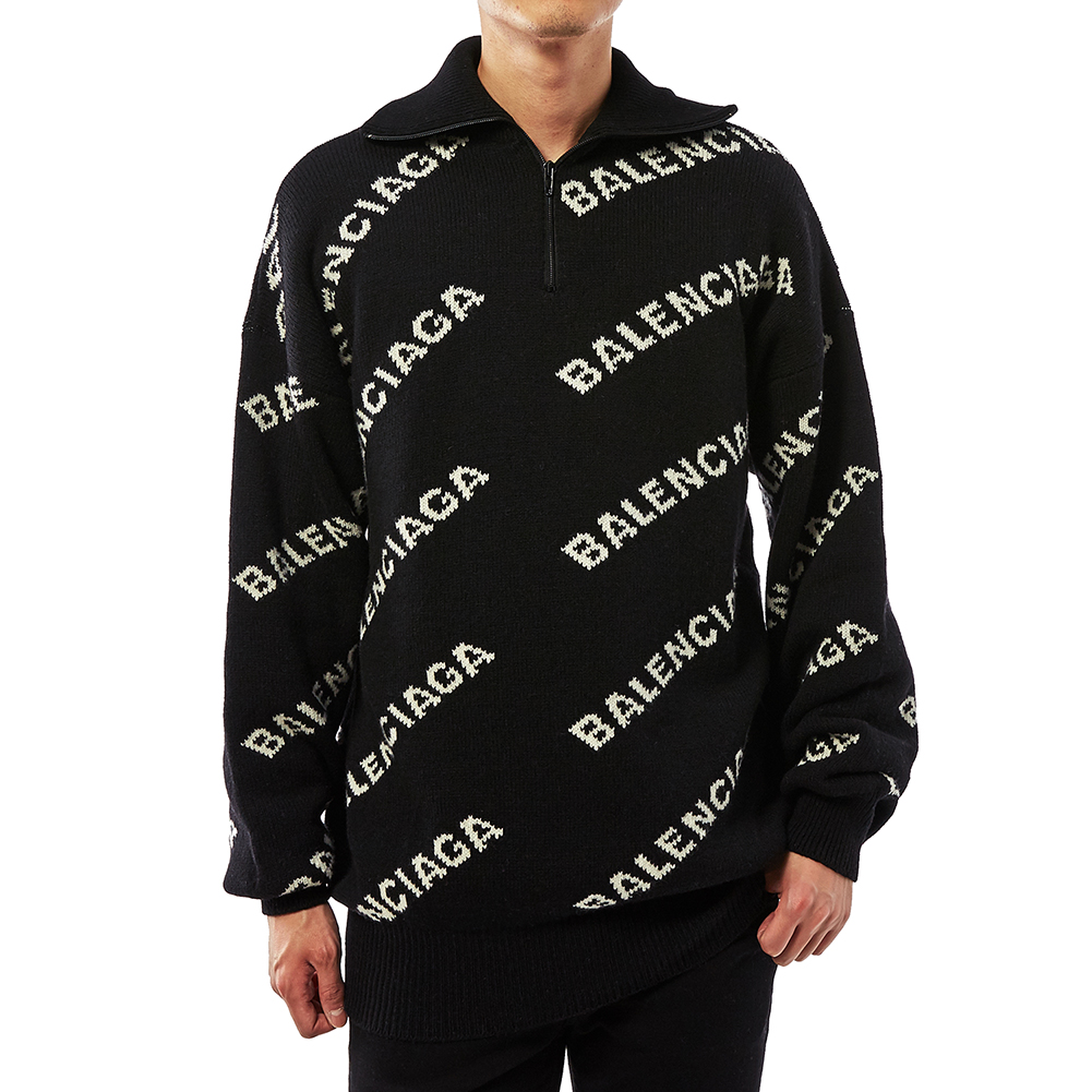 발렌시아가(BALENCIAGA) 로고 반집업 남자 울 니트 534644 T1471 1070