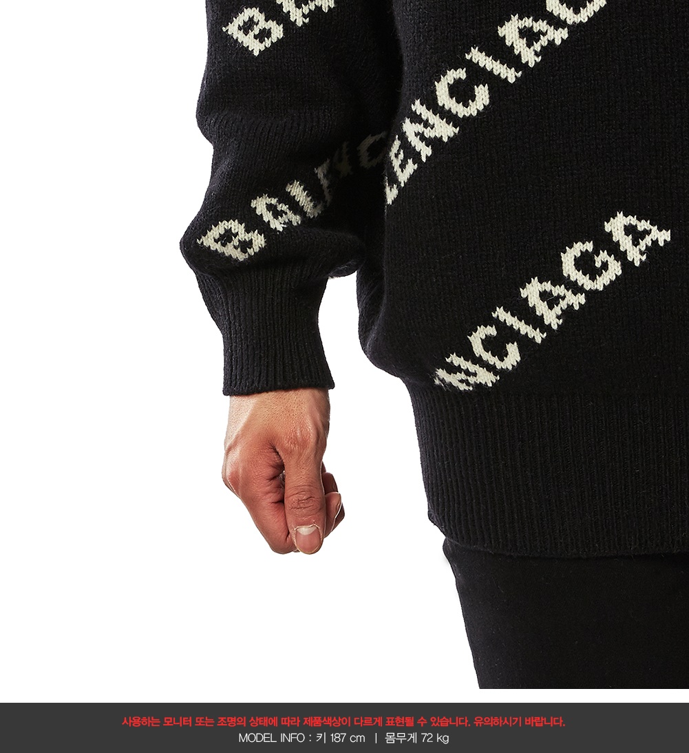 발렌시아가(BALENCIAGA) 로고 반집업 남자 울 니트 534644 T1471 1070