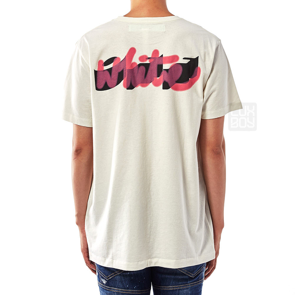 오프화이트(OFF WHITE) 스프레이 슬림 남자 반팔티셔츠 OMAA027E 18185027 0188