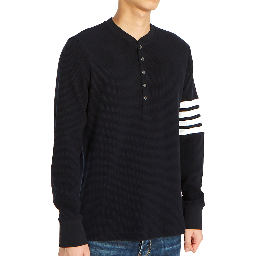 톰브라운(THOM BROWNE) 사선 완장 와플 남자 긴팔티셔츠 MJL035A 05802 415
