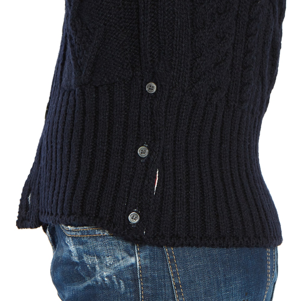 톰브라운(THOM BROWNE) 사선 완장 아란 케이블 남자 울 가디건 MKC220A 00278 415