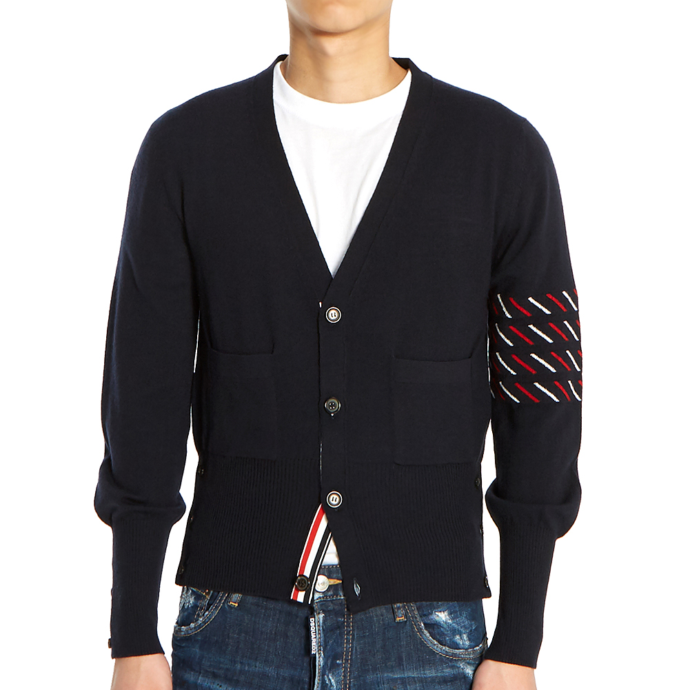 톰브라운(THOM BROWNE) 렙 스트라이프 덕 남자 울 가디건 MKC241A 00014 415