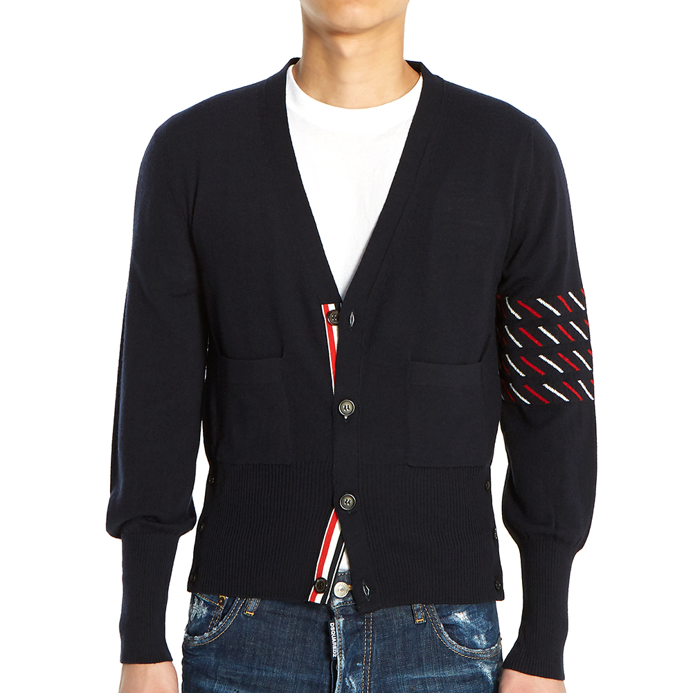 톰브라운(THOM BROWNE) 렙 스트라이프 덕 남자 울 가디건 MKC241A 00014 415