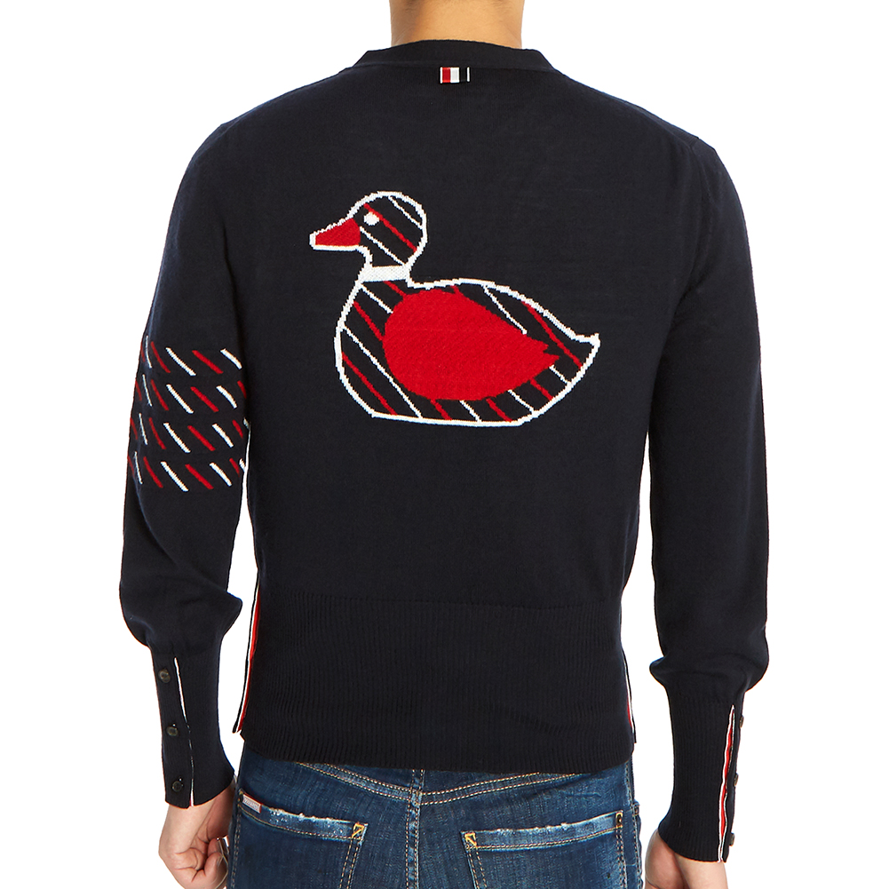 톰브라운(THOM BROWNE) 렙 스트라이프 덕 남자 울 가디건 MKC241A 00014 415