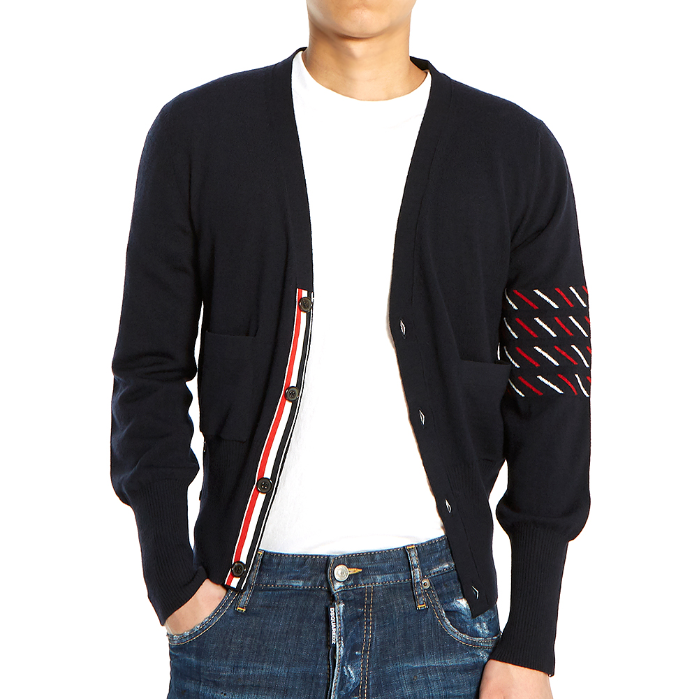 톰브라운(THOM BROWNE) 렙 스트라이프 덕 남자 울 가디건 MKC241A 00014 415