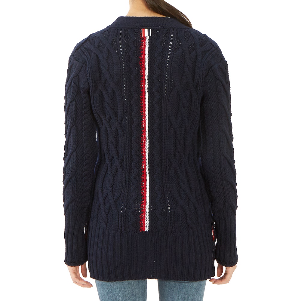 톰브라운(THOM BROWNE) 삼선 아란 케이블 여자 울 가디건 FKC264A 00014 415