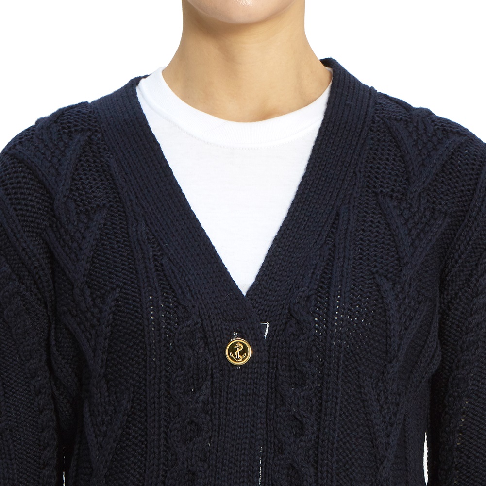 톰브라운(THOM BROWNE) 삼선 아란 케이블 여자 울 가디건 FKC264A 00014 415
