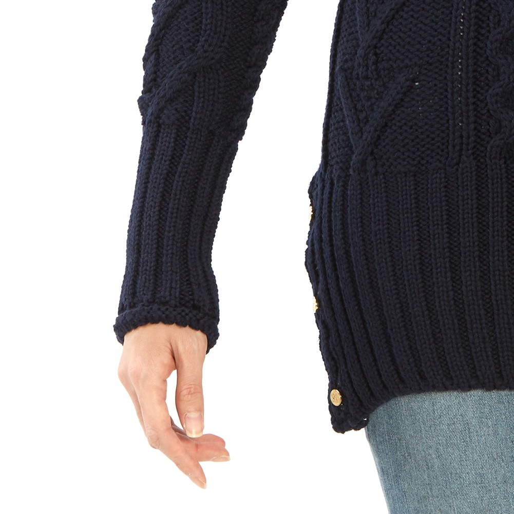 톰브라운(THOM BROWNE) 삼선 아란 케이블 여자 울 가디건 FKC264A 00014 415