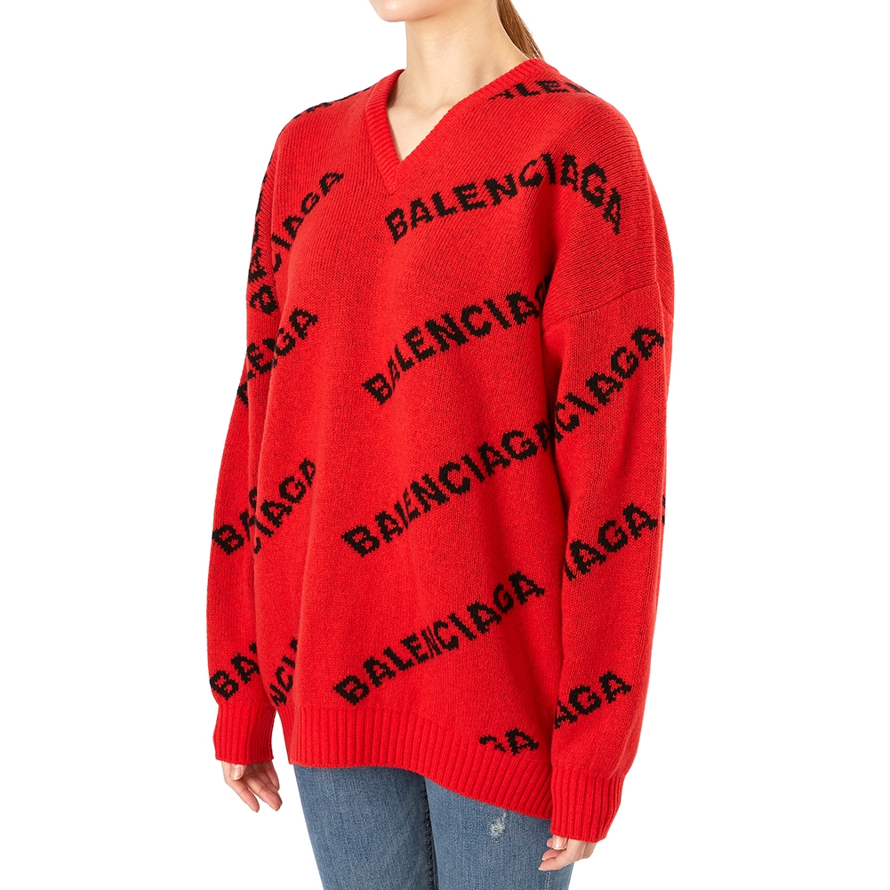 발렌시아가(BALENCIAGA) 멀티 로고 여자 울 스웨터/니트 542602 T1473 7560