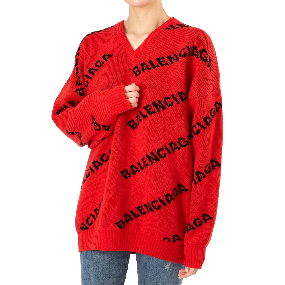 발렌시아가(BALENCIAGA) 멀티 로고 여자 울 스웨터/니트 542602 T1473 7560