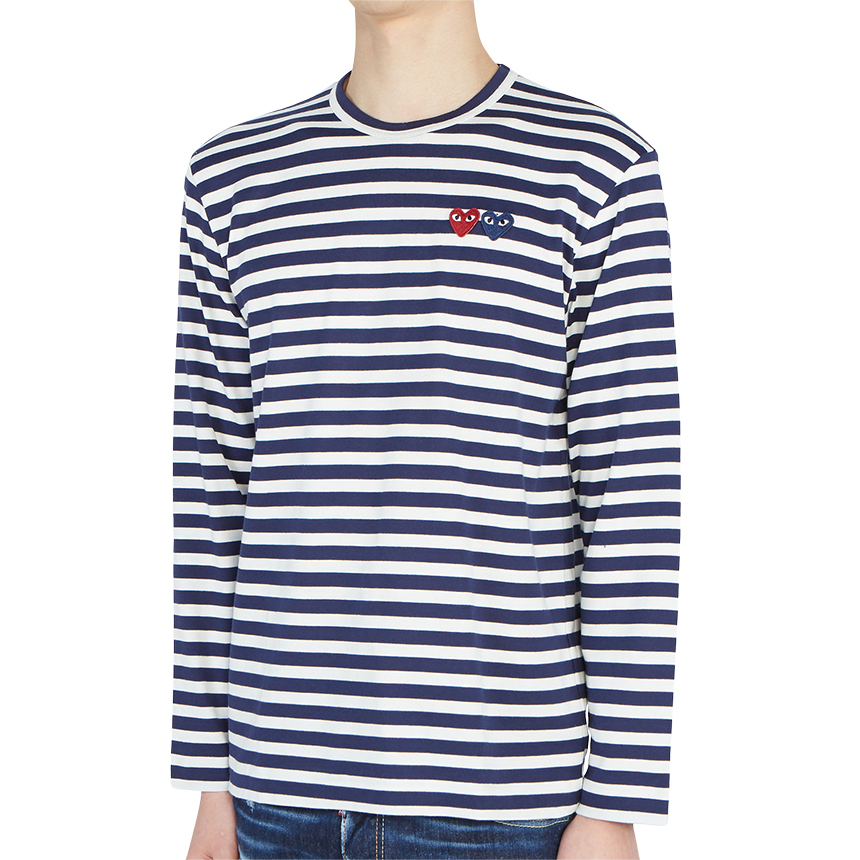 꼼데가르송(COMME DES GARCONS) 더블하트와펜 스트라이프 남자 긴팔티셔츠 AZ T228 051 1