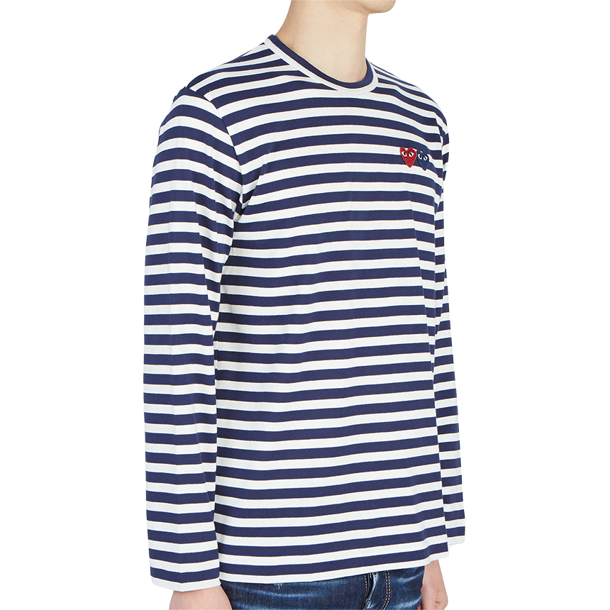 꼼데가르송(COMME DES GARCONS) 더블하트와펜 스트라이프 남자 긴팔티셔츠 AZ T228 051 1