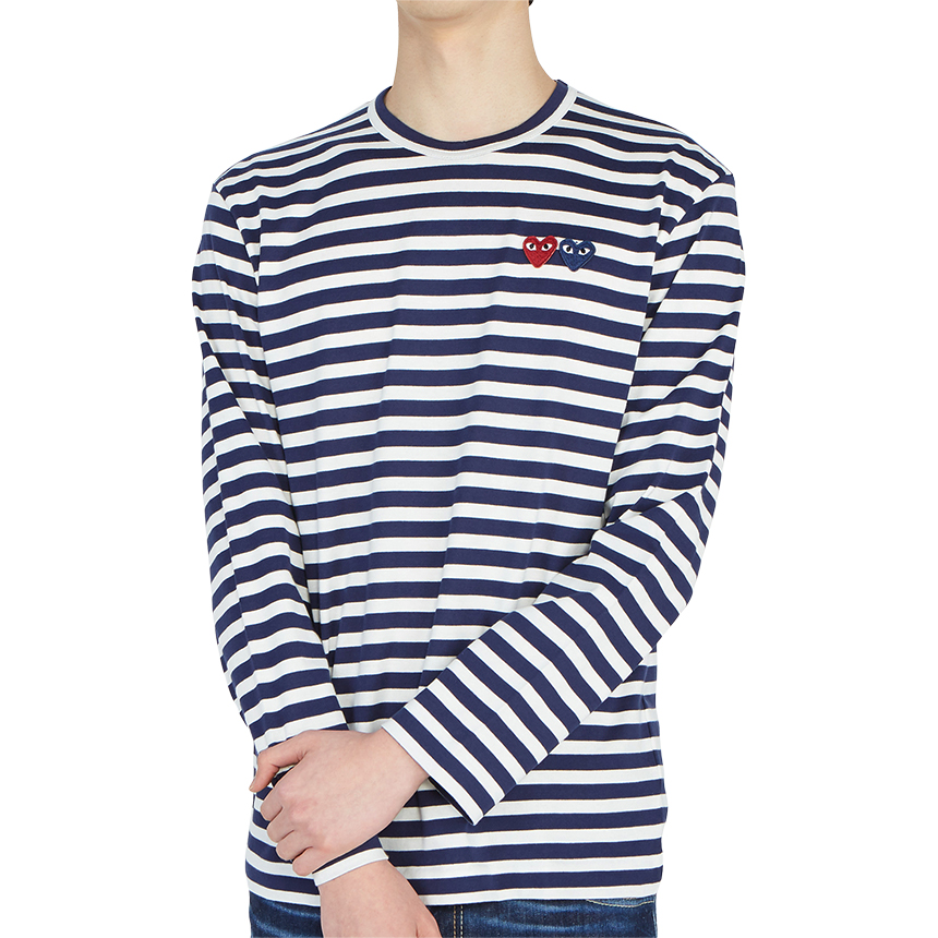 꼼데가르송(COMME DES GARCONS) 더블하트와펜 스트라이프 남자 긴팔티셔츠 AZ T228 051 1