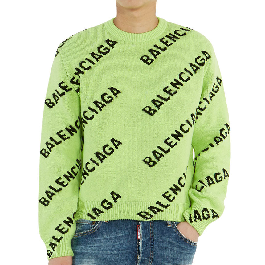 발렌시아가(BALENCIAGA) 올오버 로고 남자 울 니트 621019 T1567 3532