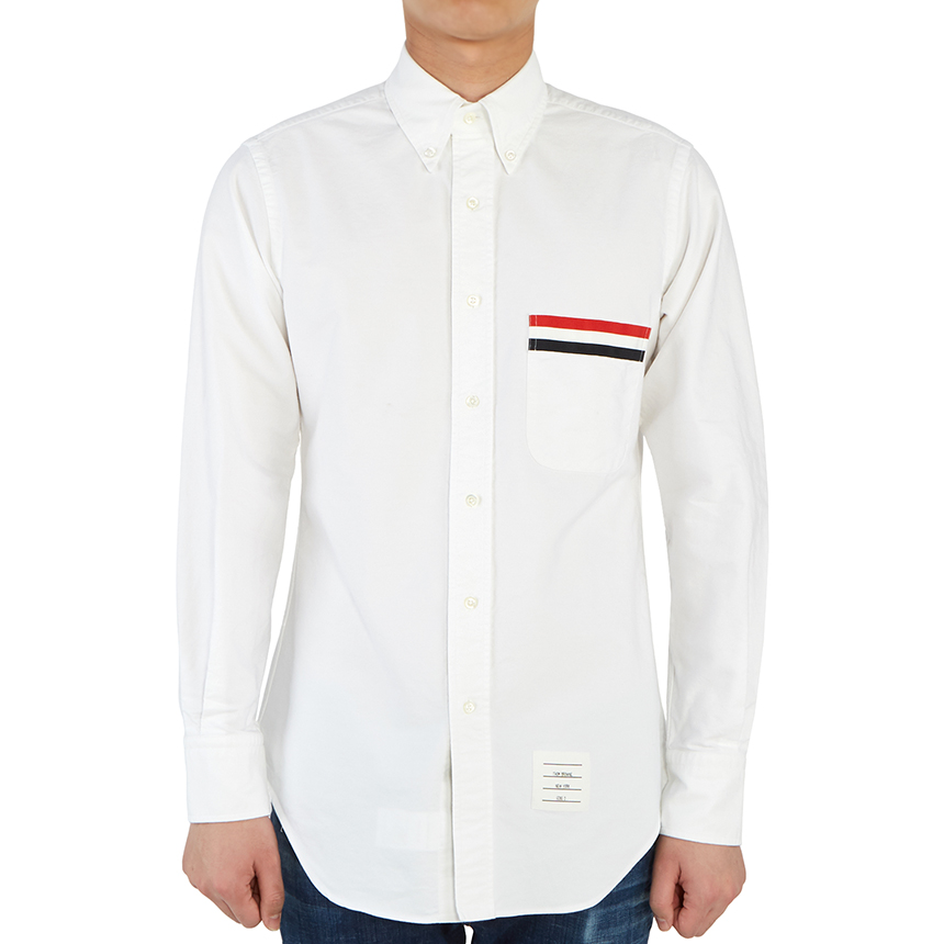 톰브라운(THOM BROWNE) 스크래치 옥스포드 삼선 포켓 남자 셔츠 S_MWL288A 00139 100_006