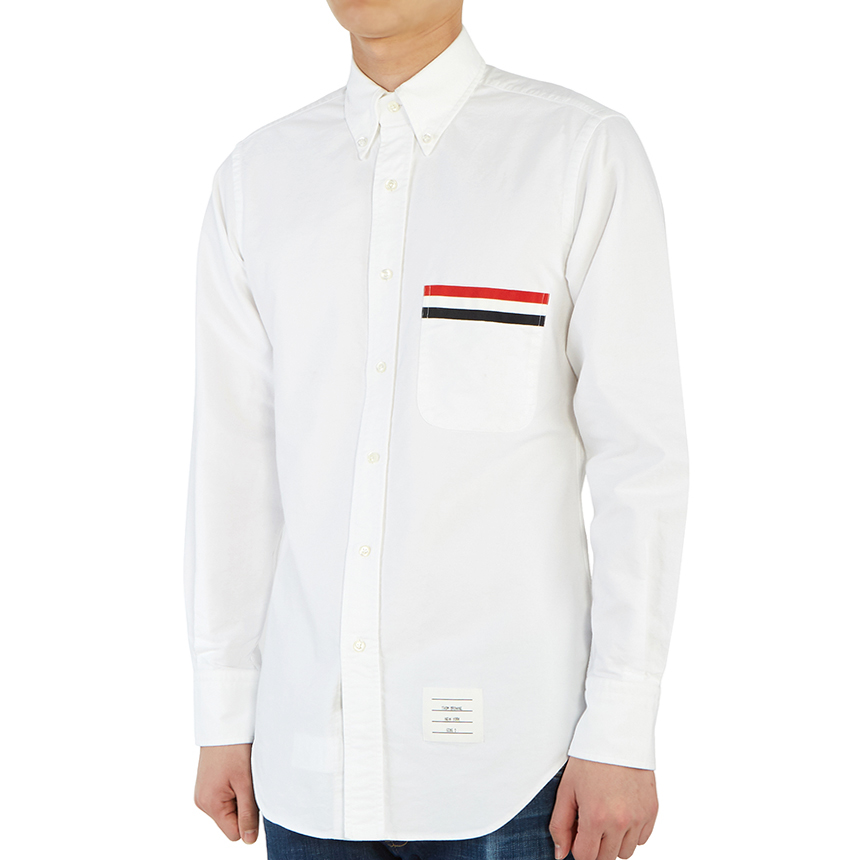 톰브라운(THOM BROWNE) 스크래치 옥스포드 삼선 포켓 남자 셔츠 S_MWL288A 00139 100_006