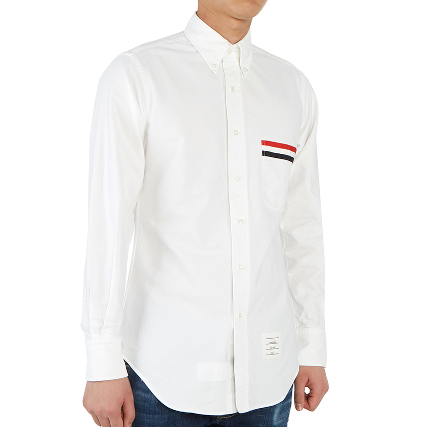 톰브라운(THOM BROWNE) 스크래치 옥스포드 삼선 포켓 남자 셔츠 S_MWL288A 00139 100_006