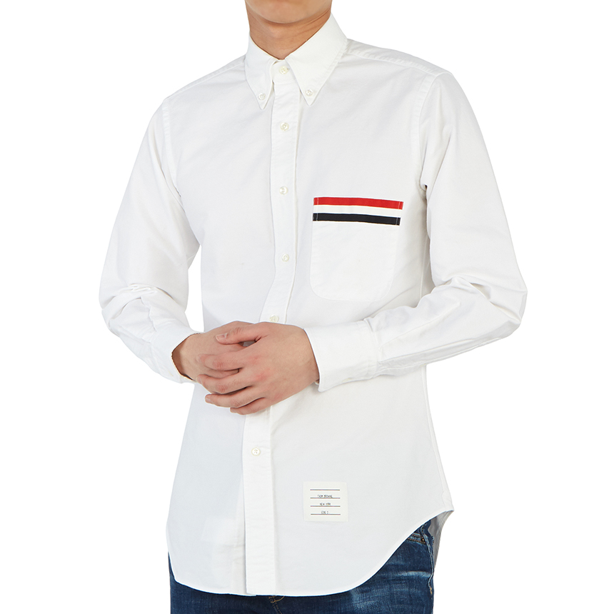 톰브라운(THOM BROWNE) 스크래치 옥스포드 삼선 포켓 남자 셔츠 S_MWL288A 00139 100_006