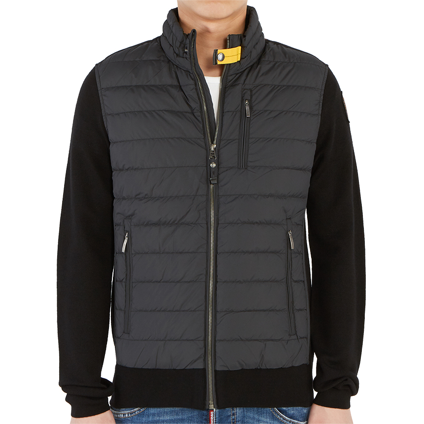 파라점퍼스(PARAJUMPERS) 타쿠지 니트 남자 울 패딩 집업 가디건 PMKNIKN01 BLACK