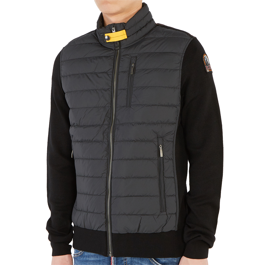 파라점퍼스(PARAJUMPERS) 타쿠지 니트 남자 울 패딩 집업 가디건 PMKNIKN01 BLACK