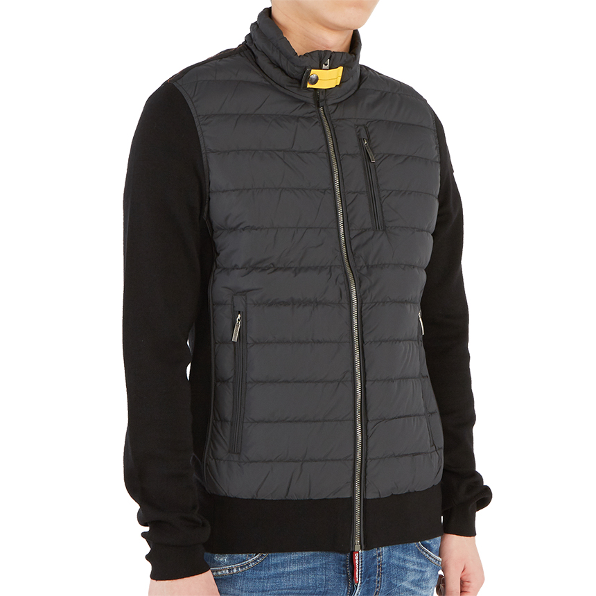 파라점퍼스(PARAJUMPERS) 타쿠지 니트 남자 울 패딩 집업 가디건 PMKNIKN01 BLACK