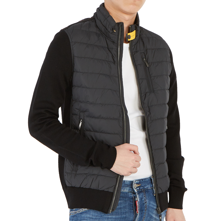 파라점퍼스(PARAJUMPERS) 타쿠지 니트 남자 울 패딩 집업 가디건 PMKNIKN01 BLACK