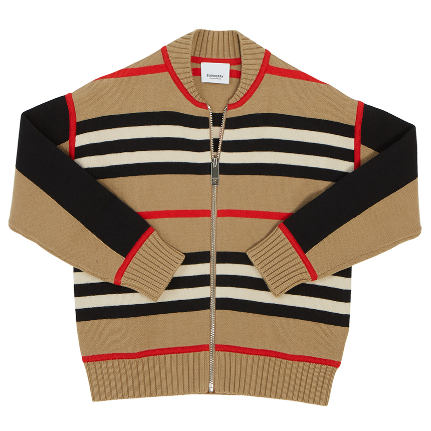 버버리키즈(BURBERRY KIDS) 아이콘 스트라이프 키즈 울 캐시미어 집업 가디건(성인착용가능) MARTYN ICON 8030020 A7026