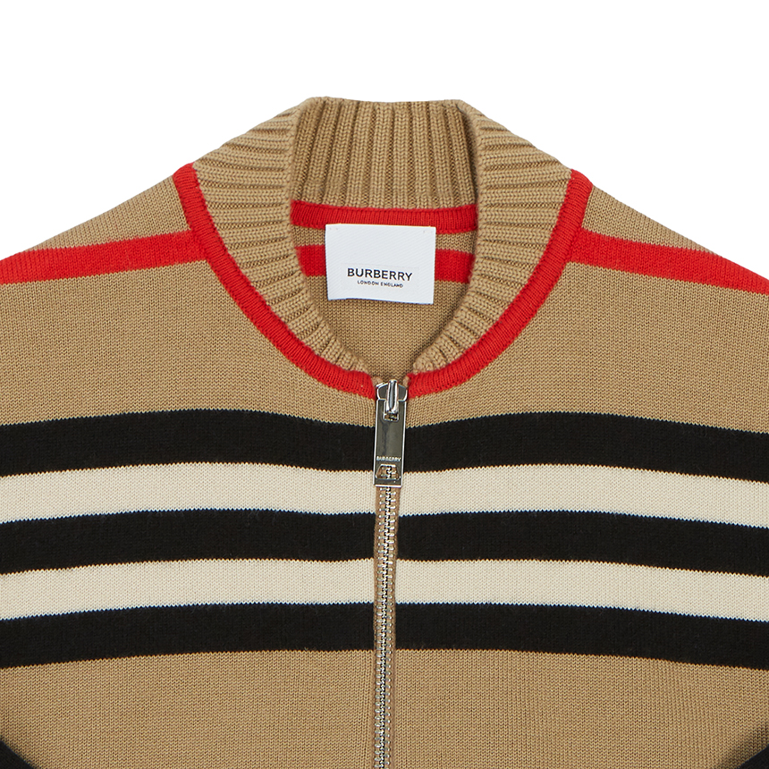 버버리키즈(BURBERRY KIDS) 아이콘 스트라이프 키즈 울 캐시미어 집업 가디건(성인착용가능) MARTYN ICON 8030020 A7026