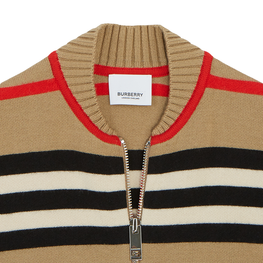 버버리키즈(BURBERRY KIDS) 아이콘 스트라이프 키즈 울 캐시미어 집업 가디건(성인착용가능) MARTYN ICON 8030020 A7026