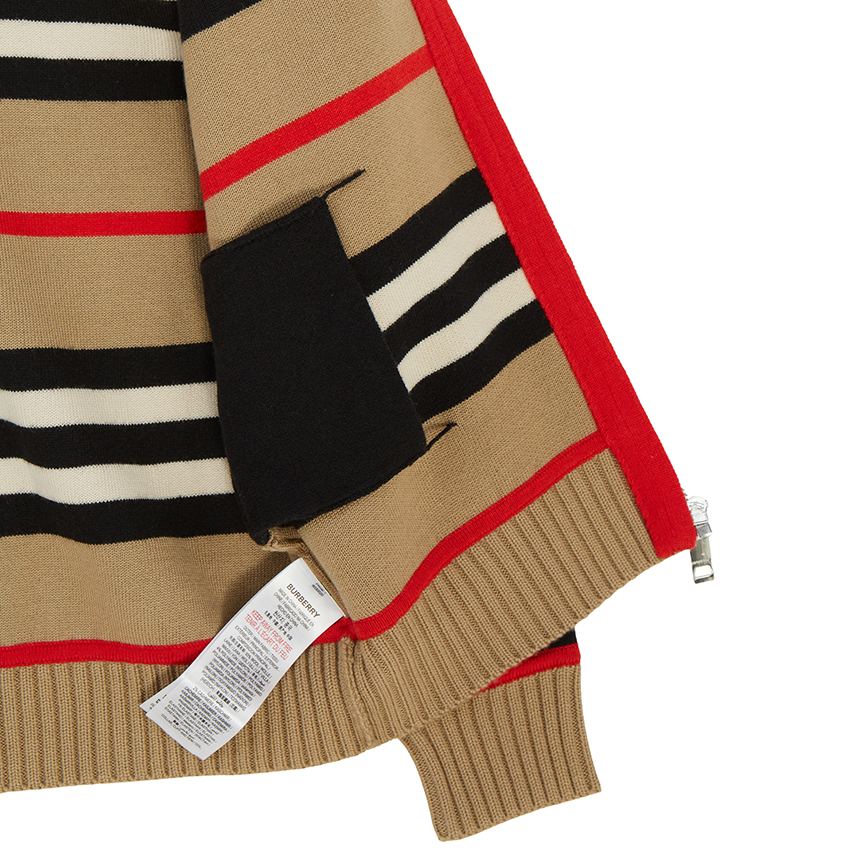 버버리키즈(BURBERRY KIDS) 아이콘 스트라이프 키즈 울 캐시미어 집업 가디건(성인착용가능) MARTYN ICON 8030020 A7026