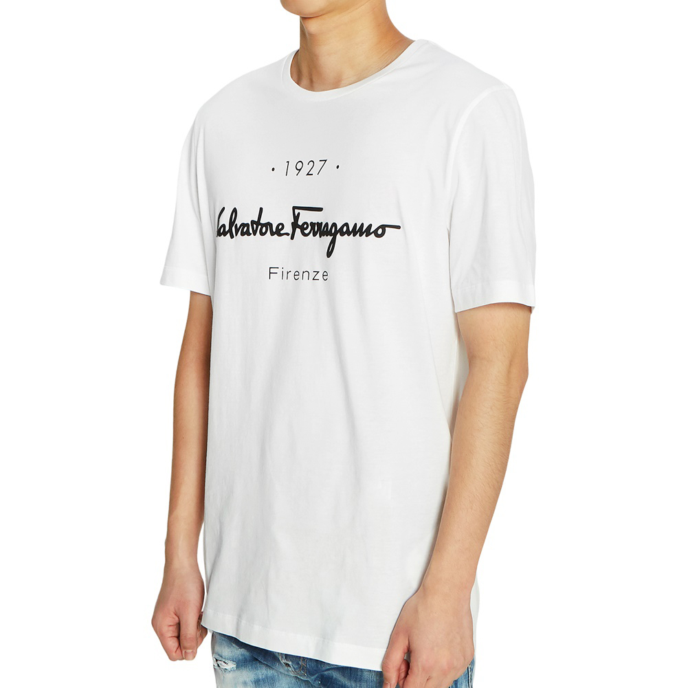 페라가모(FERRAGAMO) 1927 시그니처 남자 반팔티셔츠 12 0613 BIANCO 0728398