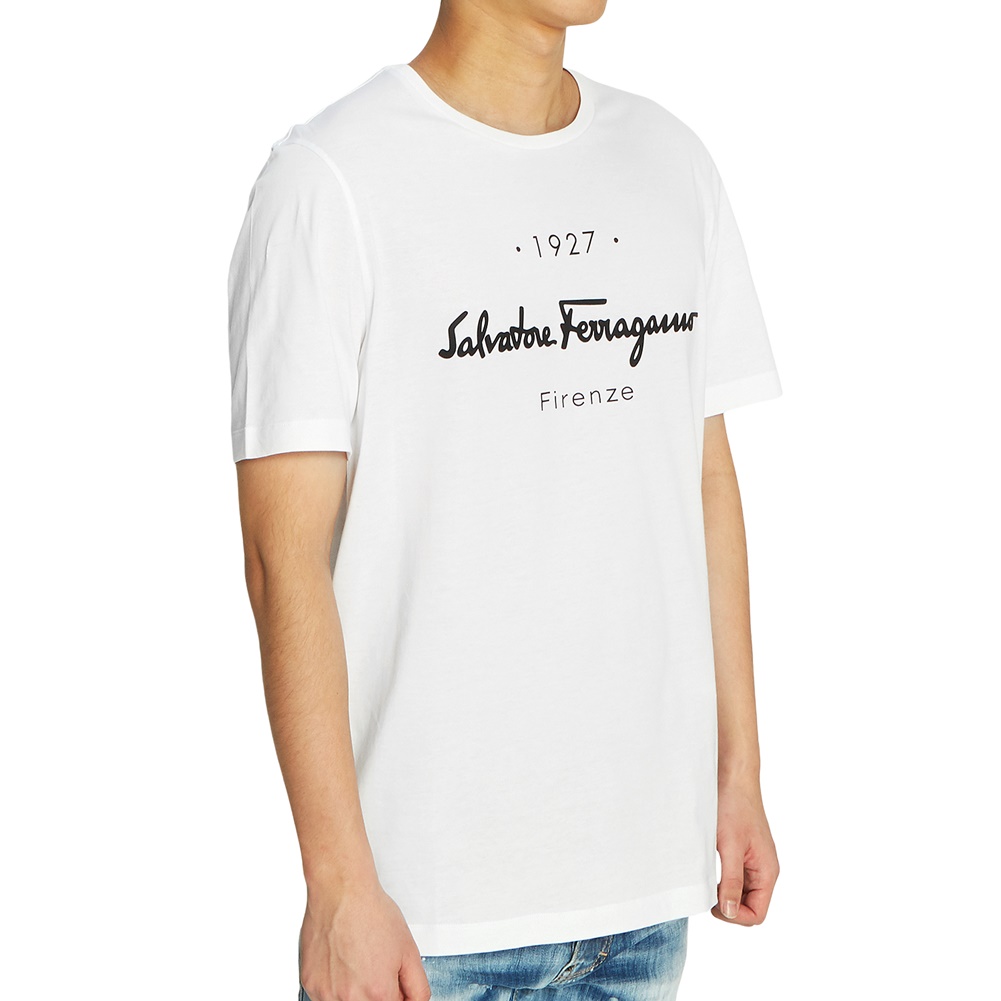 페라가모(FERRAGAMO) 1927 시그니처 남자 반팔티셔츠 12 0613 BIANCO 0728398