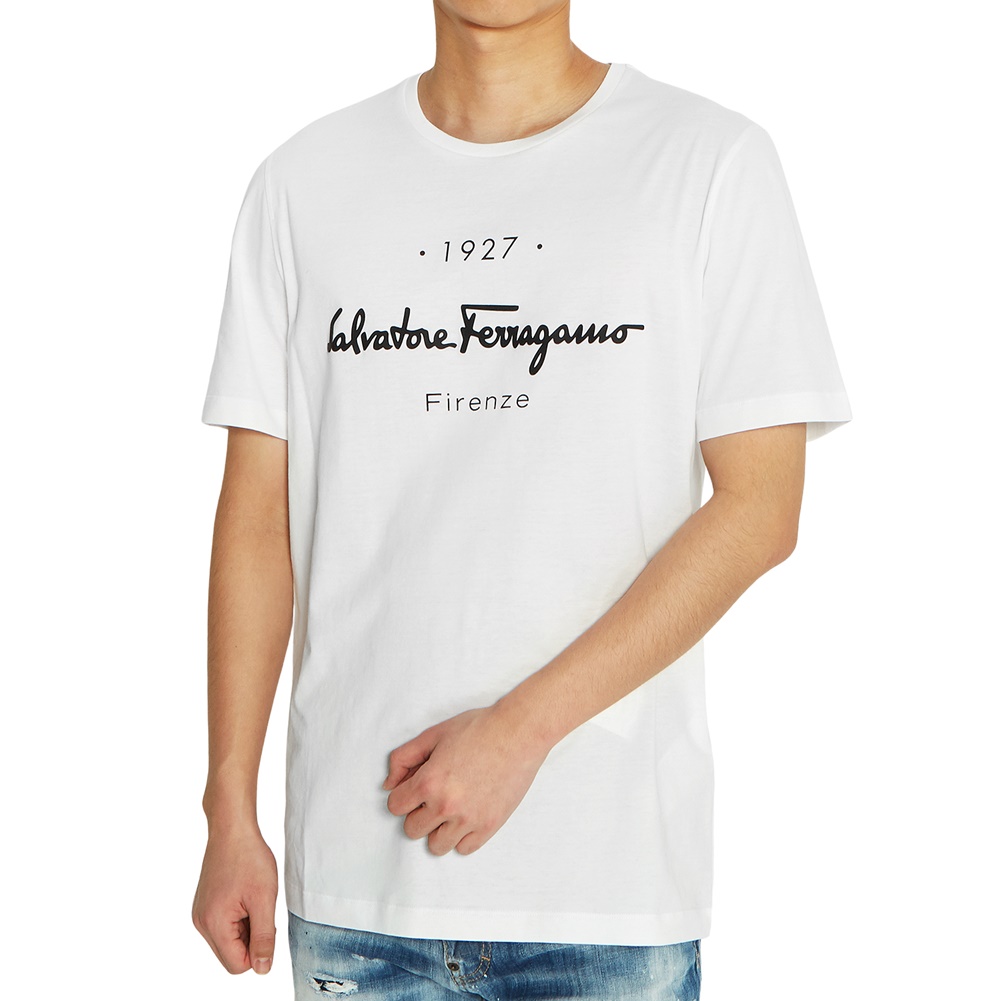 페라가모(FERRAGAMO) 1927 시그니처 남자 반팔티셔츠 12 0613 BIANCO 0728398