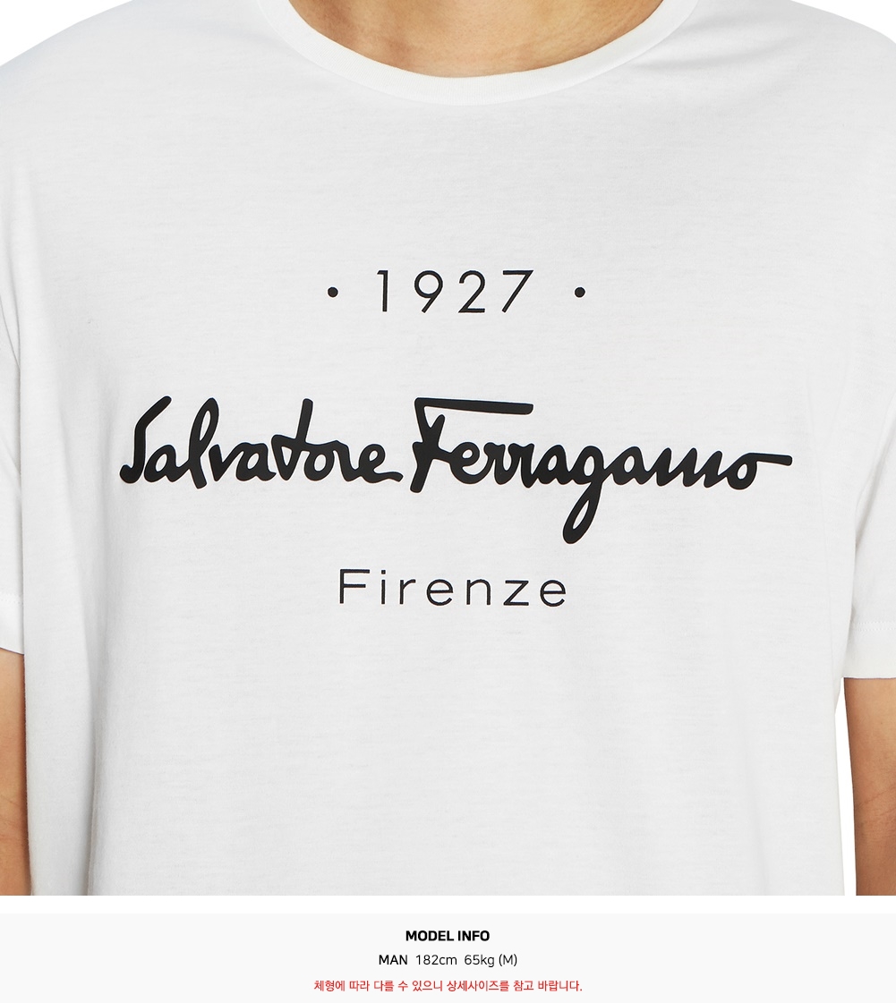 페라가모(FERRAGAMO) 1927 시그니처 남자 반팔티셔츠 12 0613 BIANCO 0728398