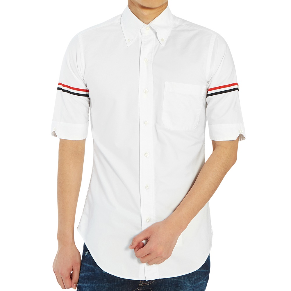 톰브라운(THOM BROWNE) 옥스포드 클래식 암밴드 남자 반팔 셔츠 MWS242A 00139 100