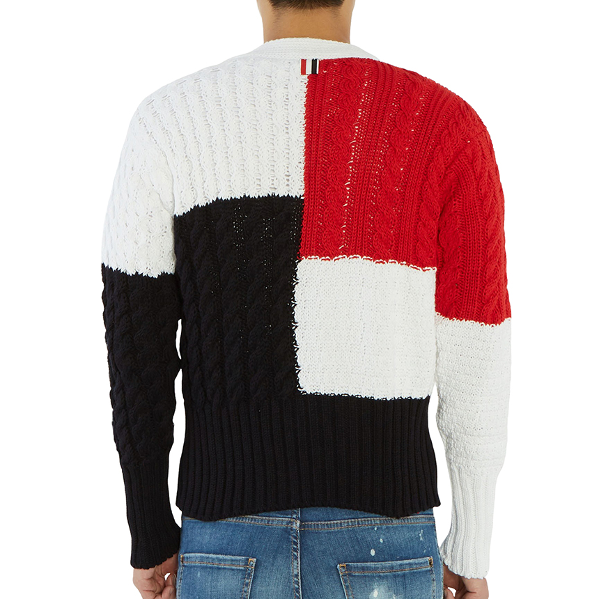 톰브라운(THOM BROWNE) 인타르시아 펀믹스 아란 케이블 남자 가디건 MKC259B 00219 960