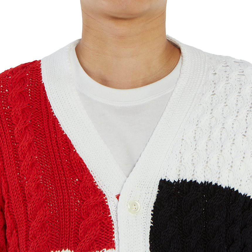 톰브라운(THOM BROWNE) 인타르시아 펀믹스 아란 케이블 남자 가디건 MKC259B 00219 960