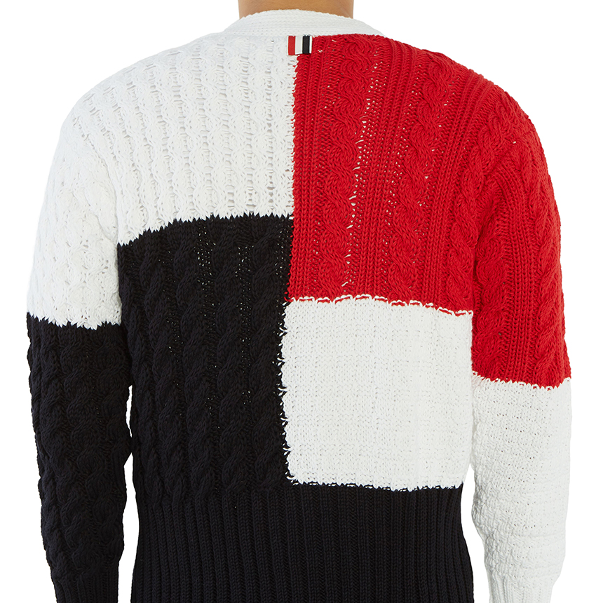 톰브라운(THOM BROWNE) 인타르시아 펀믹스 아란 케이블 남자 가디건 MKC259B 00219 960