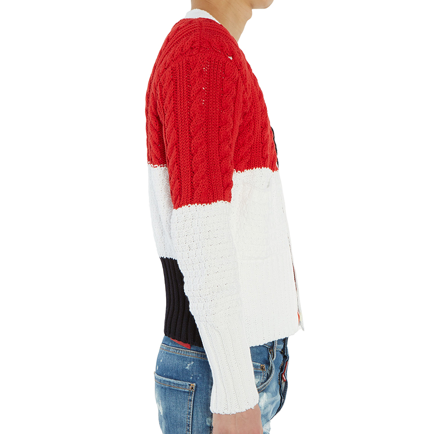톰브라운(THOM BROWNE) 인타르시아 펀믹스 아란 케이블 남자 가디건 MKC259B 00219 960