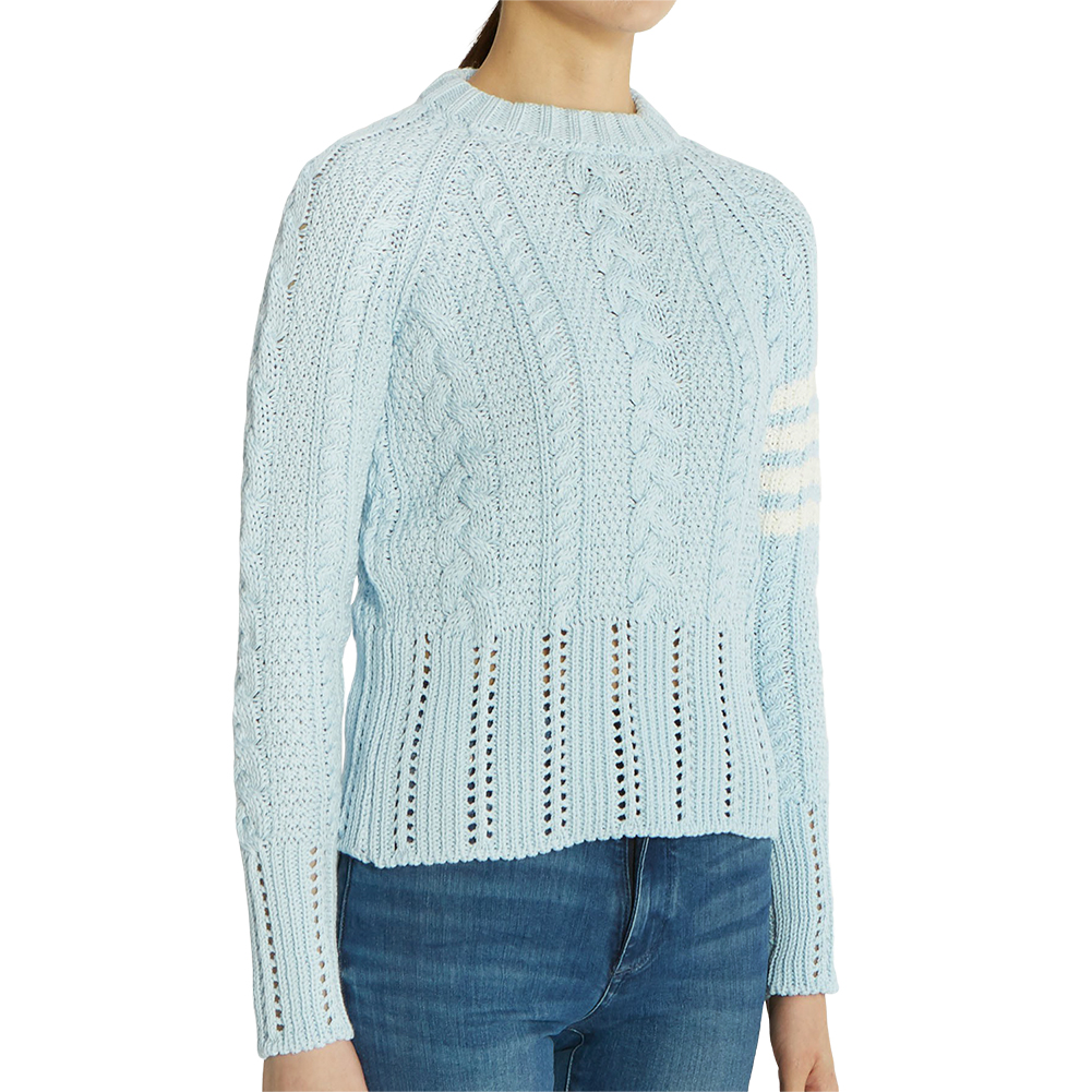 톰브라운(THOM BROWNE) 사선 완장 아란 케이블 여자 니트 FKA255A 00219 450