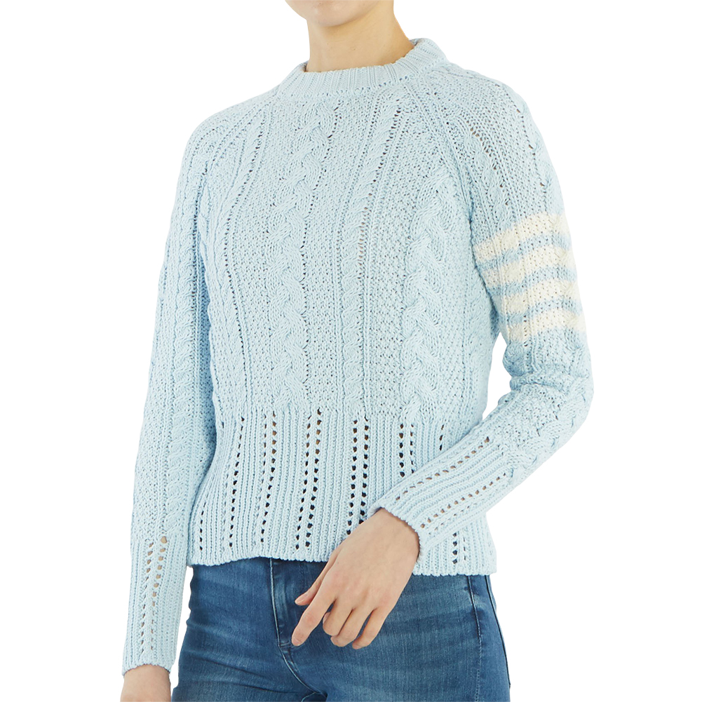 톰브라운(THOM BROWNE) 사선 완장 아란 케이블 여자 니트 FKA255A 00219 450