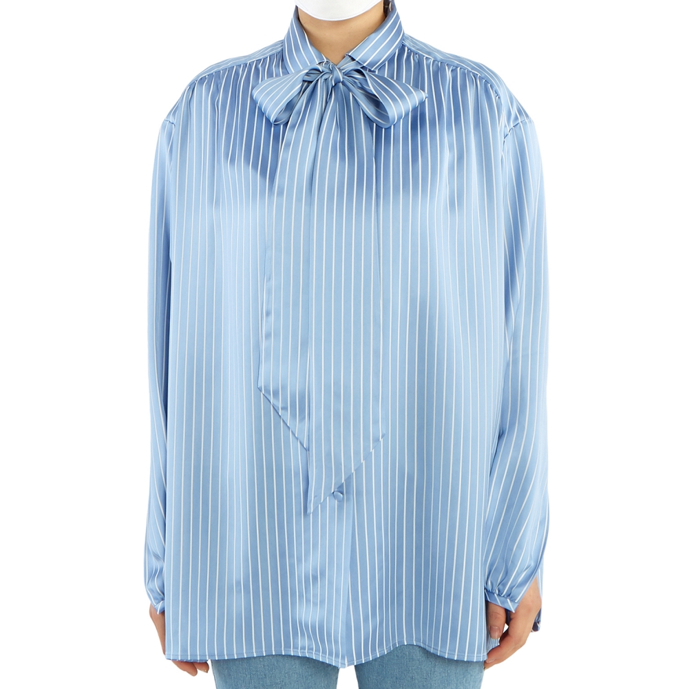 발렌시아가(BALENCIAGA) 로고 스트라이프 여자 스카프 블라우스 602014 TGO22 4640