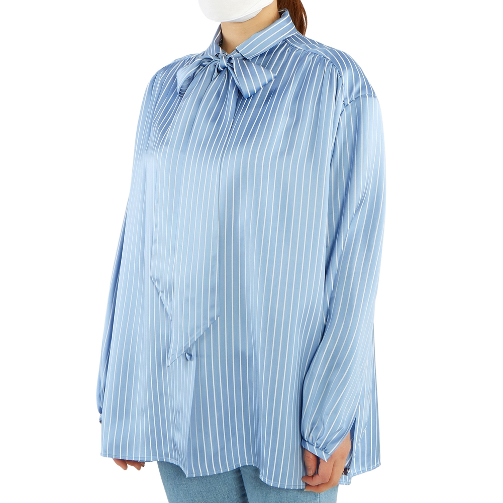 발렌시아가(BALENCIAGA) 로고 스트라이프 여자 스카프 블라우스 602014 TGO22 4640
