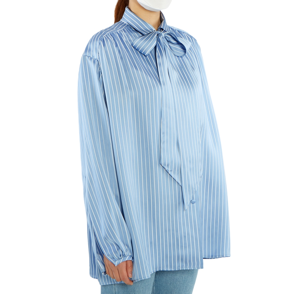 발렌시아가(BALENCIAGA) 로고 스트라이프 여자 스카프 블라우스 602014 TGO22 4640