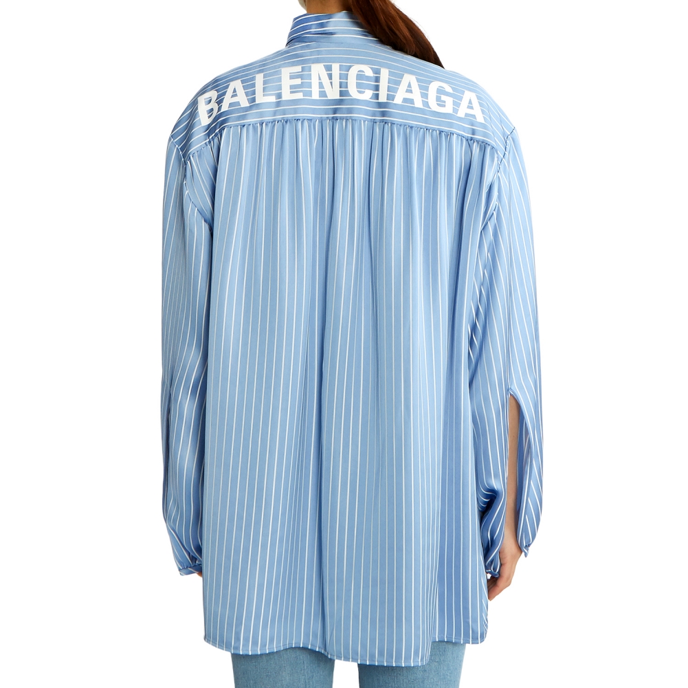 발렌시아가(BALENCIAGA) 로고 스트라이프 여자 스카프 블라우스 602014 TGO22 4640