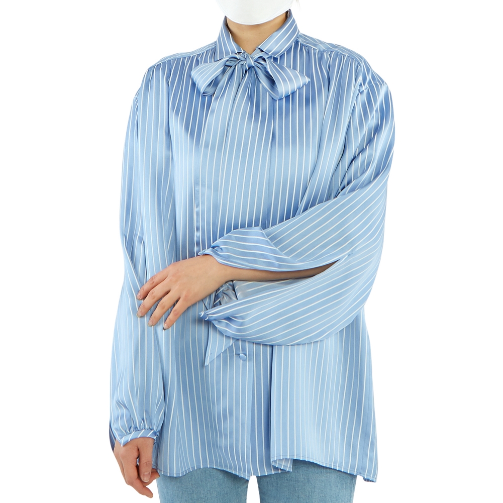 발렌시아가(BALENCIAGA) 로고 스트라이프 여자 스카프 블라우스 602014 TGO22 4640