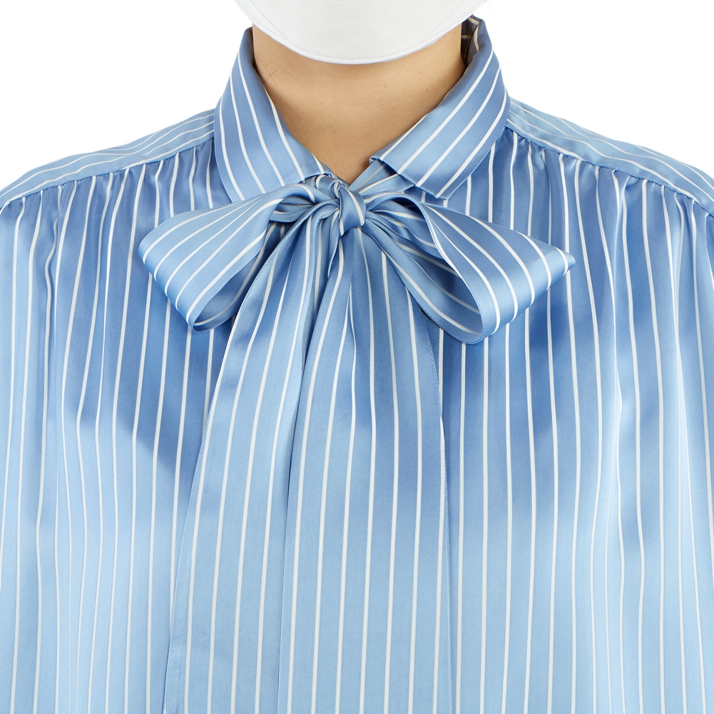 발렌시아가(BALENCIAGA) 로고 스트라이프 여자 스카프 블라우스 602014 TGO22 4640